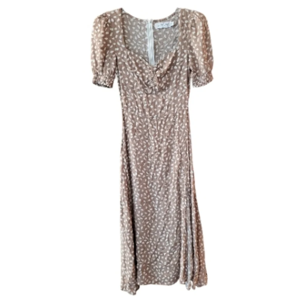 Petal & Pup Mocha Franklin Print Puff Sleeve Midi Dress - Size 2 - Picture 5 of 10